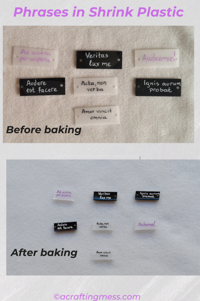 Shrink Plastic Quotes Before and After Baking